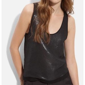 Diane Von Furstenberg DVF Sorcha Black Sparky Sequin Silk Tank Top Size S